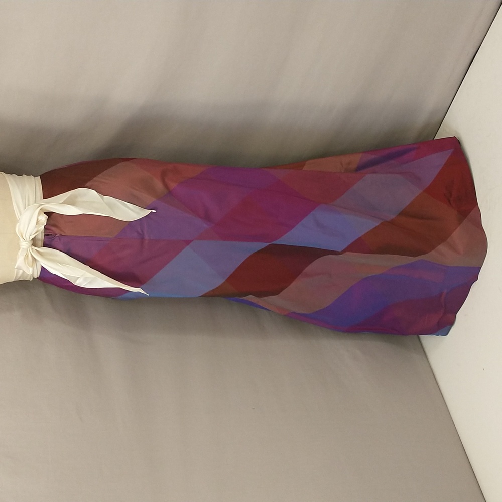 Silk Maxi Skirt Diagonal Stripe Colorful Pink Purple Copper 28Waist 39Hips 43Lng - Picture 3 of 13